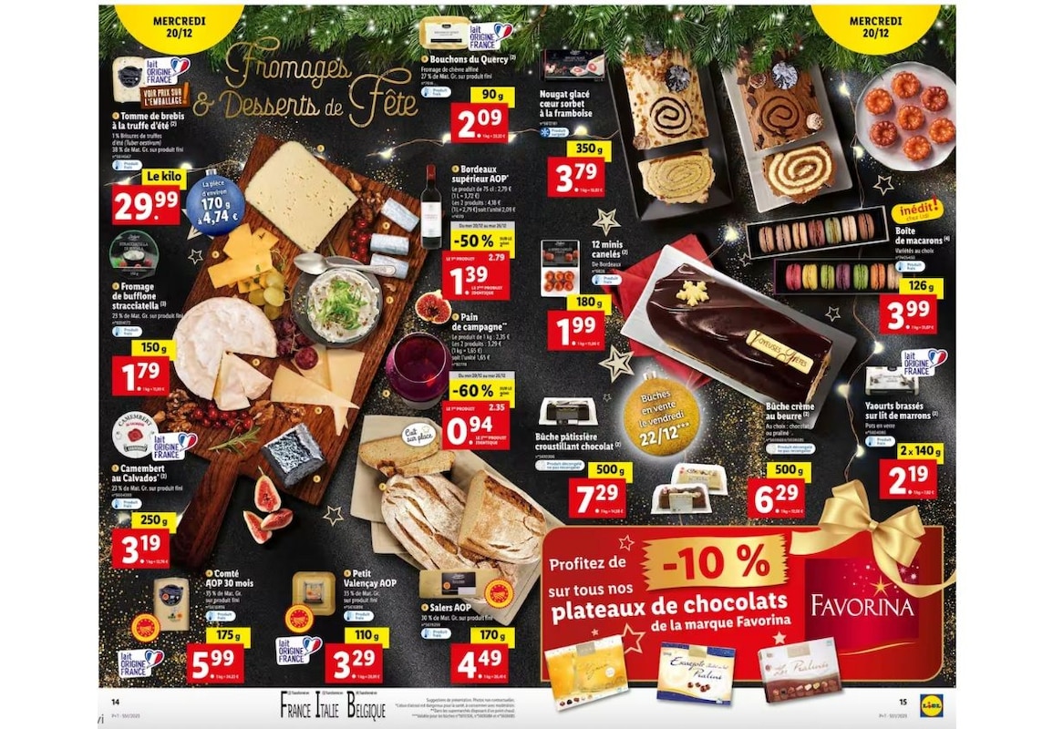 Fromages et desserts de Fêtes à prix cassé chez Lidl