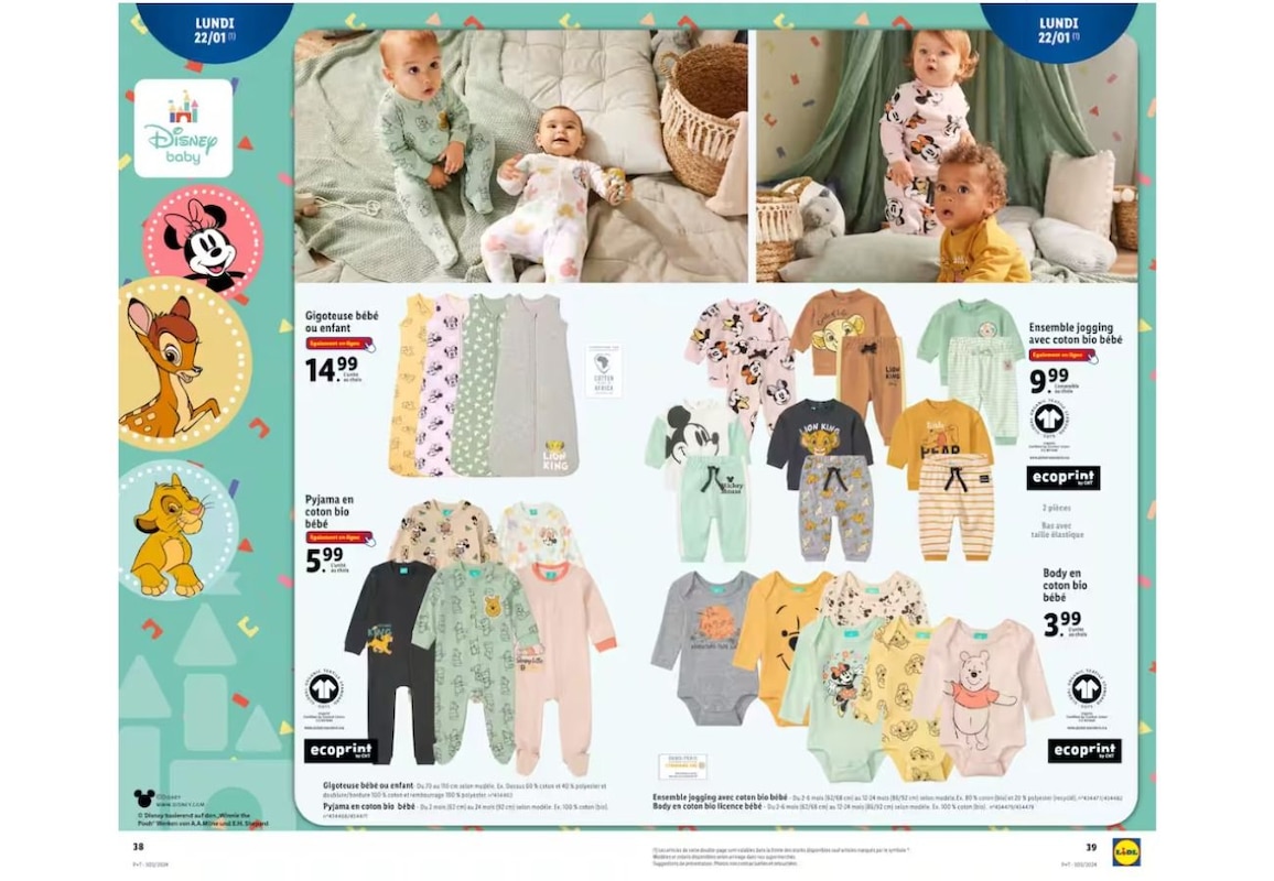 Habillez vos bébés en Disney avec les promos Disney baby chez Lidl.