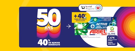 Affiche U 50 ans avec paquet de lessive Ariel