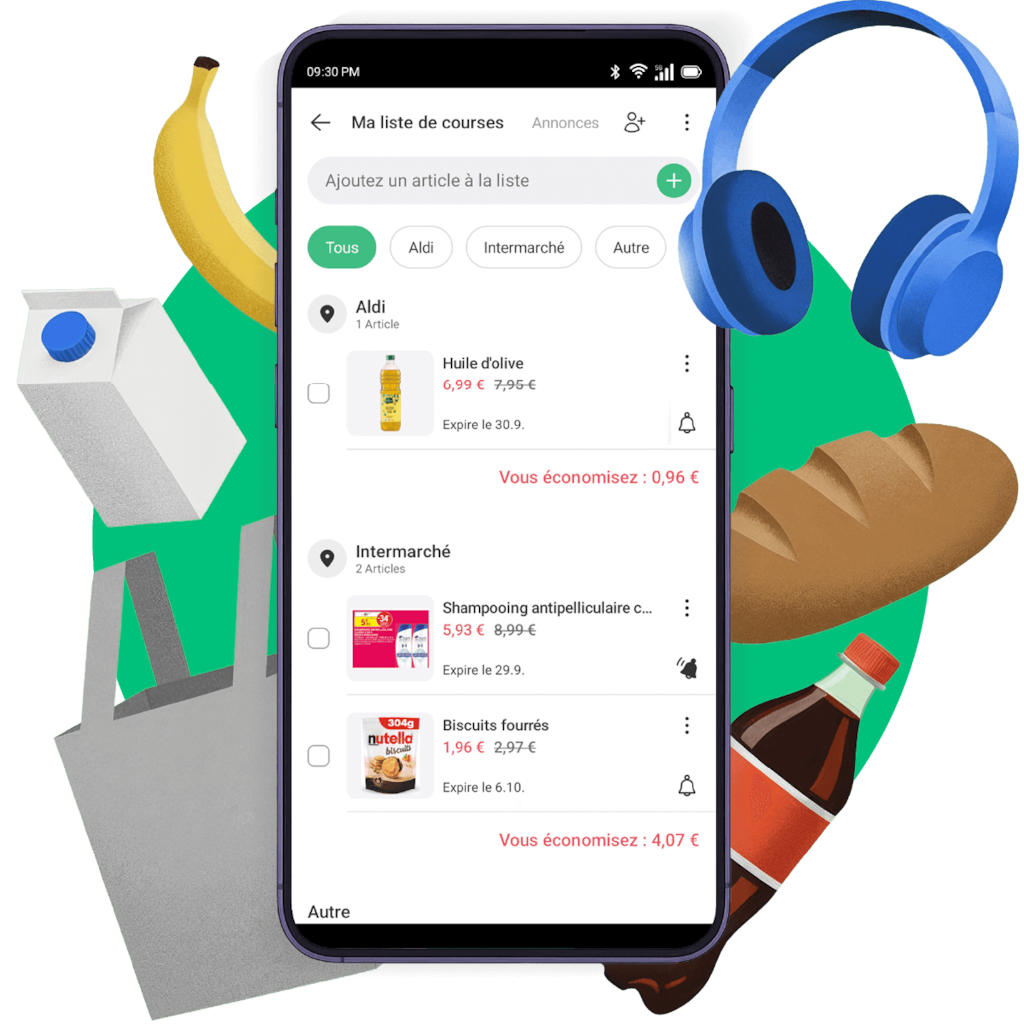 Vos listes de courses dans l'appli Bonial : seul ou à plusieurs, vous pouvez ajouter les produits en promotion directement depuis les catalogues