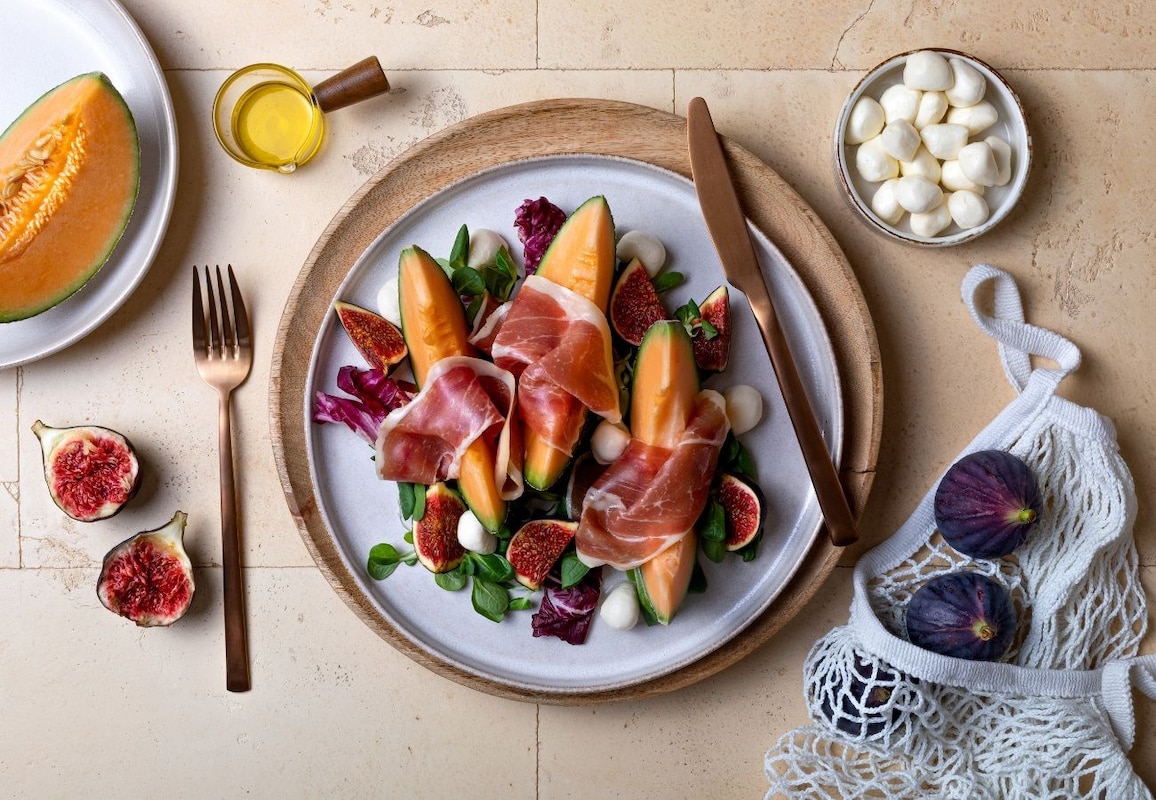 Salade de melon, figue et jambon