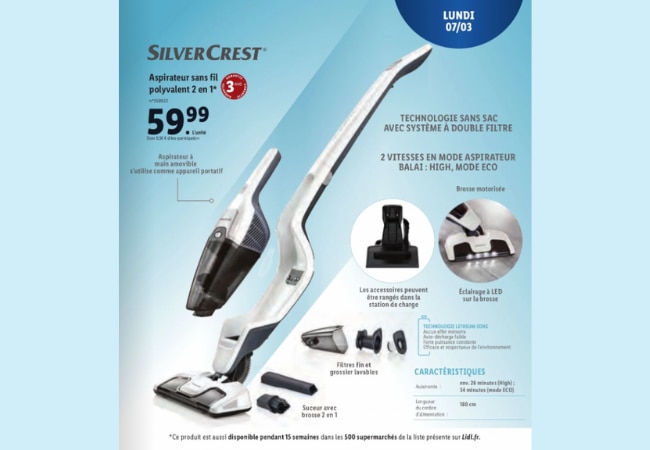 acheter l'aspirateur sans fil deux-en-un Silvercrest à 59,99€