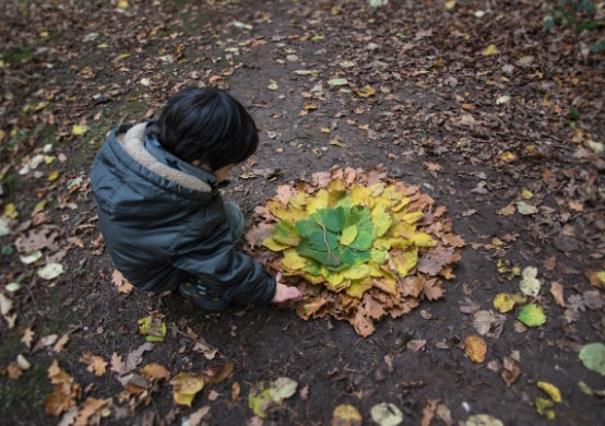 Enfant faisant du land art