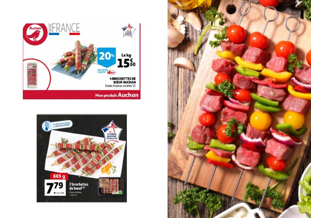 Brochettes de bœuf chez Auchan, Lidl et Super U