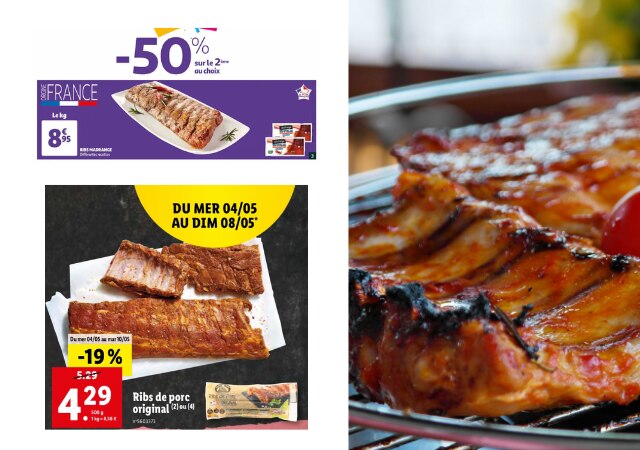 Ribs ou côtes de porc marinées chez Auchan et Lidl