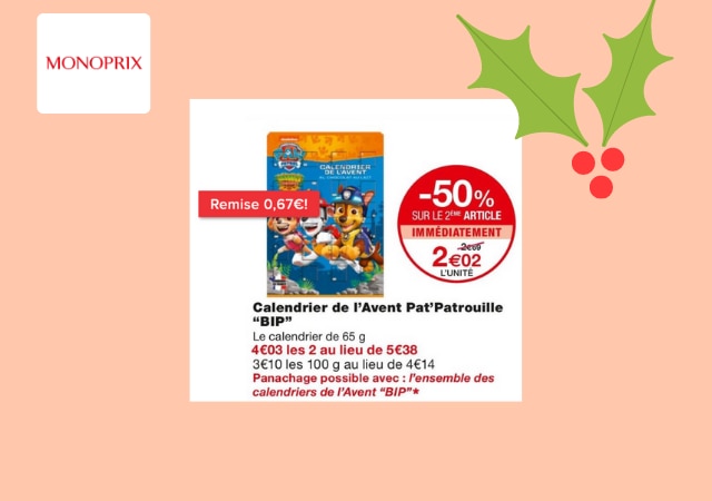 Calendrier Pat'Patrouille chez Monoprix