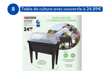 Table de culture avec couvercle Parkside à 24,89€