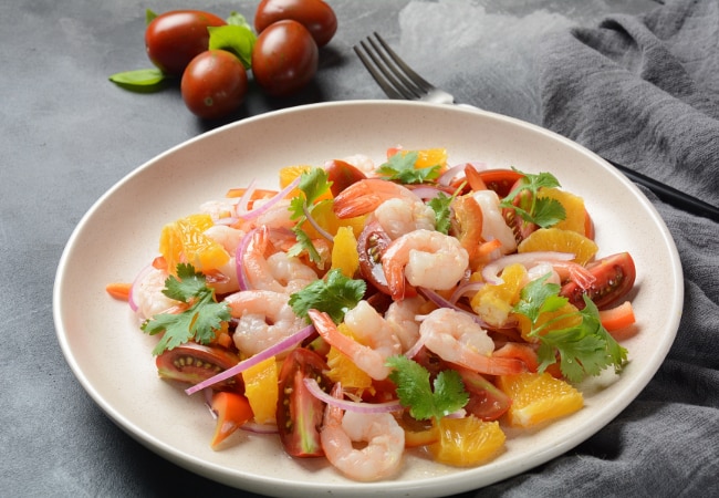 Salade printemps aux agrumes et crevettes