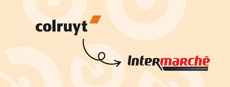 Flèche allant du logo de Colruyt au logo d'Intermarché.