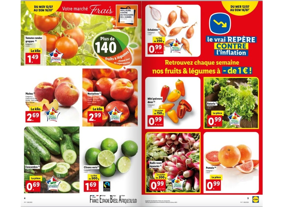 Voir les offres de fruits et légumes de juillet Lidl