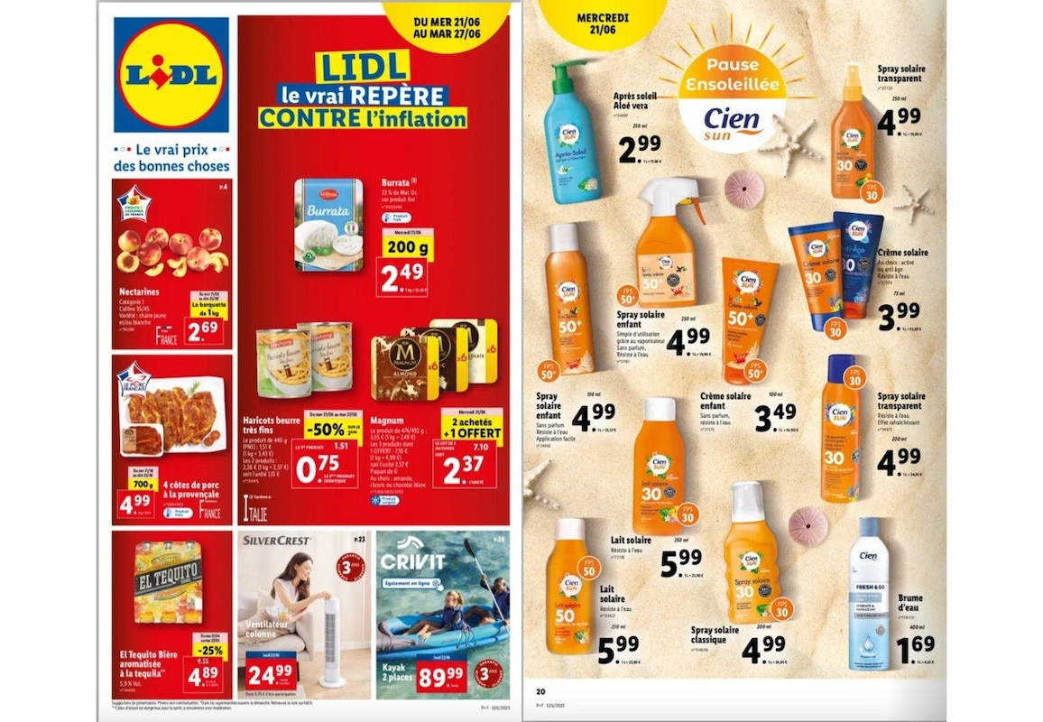 voir les offres crèmes solaires Lidl 21 au 27 juin