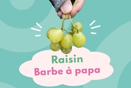 Jeune femme tenant une grappe de raisins barbe à papa.