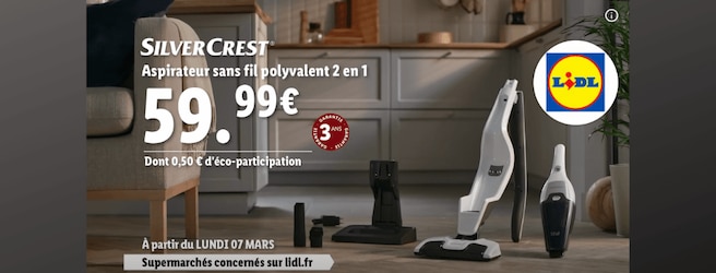 Zoom sur l'aspirateur sans fil Silvercrest à moins de 60€ chez Lidl